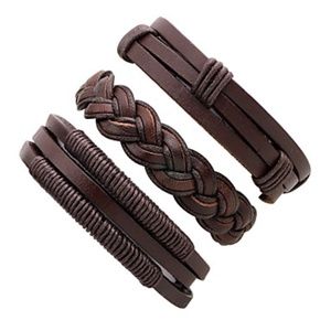 Mens Leather Bracelet Set
